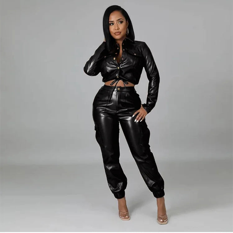 Short Leather Jacket Set