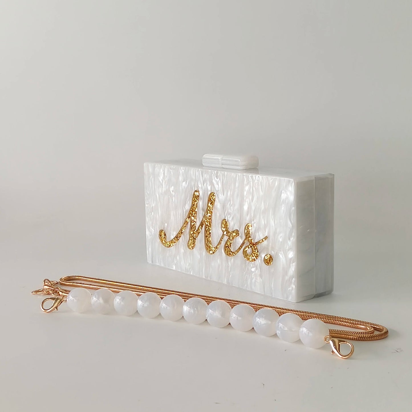 Pearl Marble White Letter Name Mrs Acrylic Box Evening Clutch Purse Womenunique PVC Long Female Mini Purses Wedding Party Bags