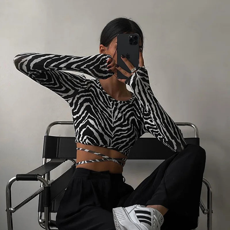 Lace Zebra Pattern Backless Top