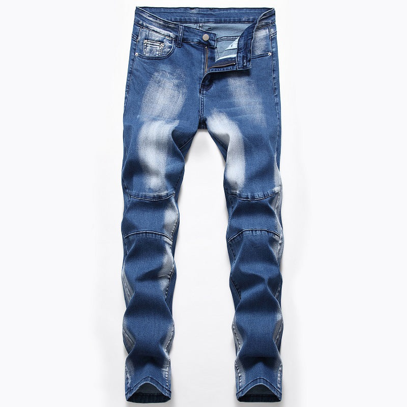 Slim Fit Bleached Moto Denim Jeans