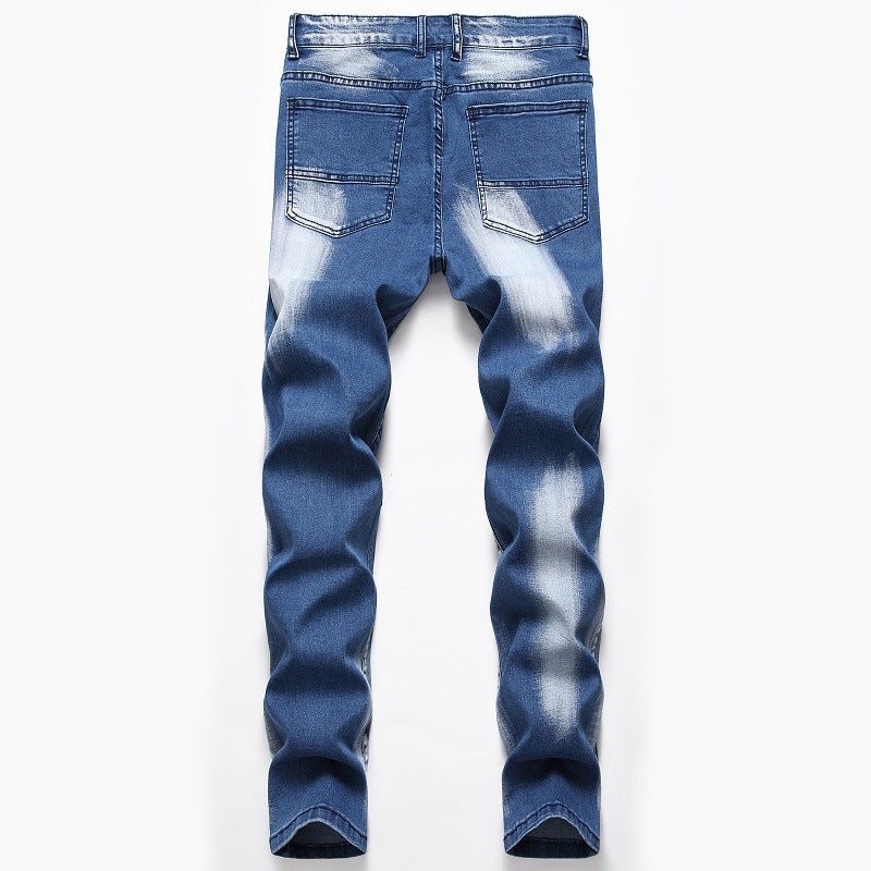 Slim Fit Bleached Moto Denim Jeans