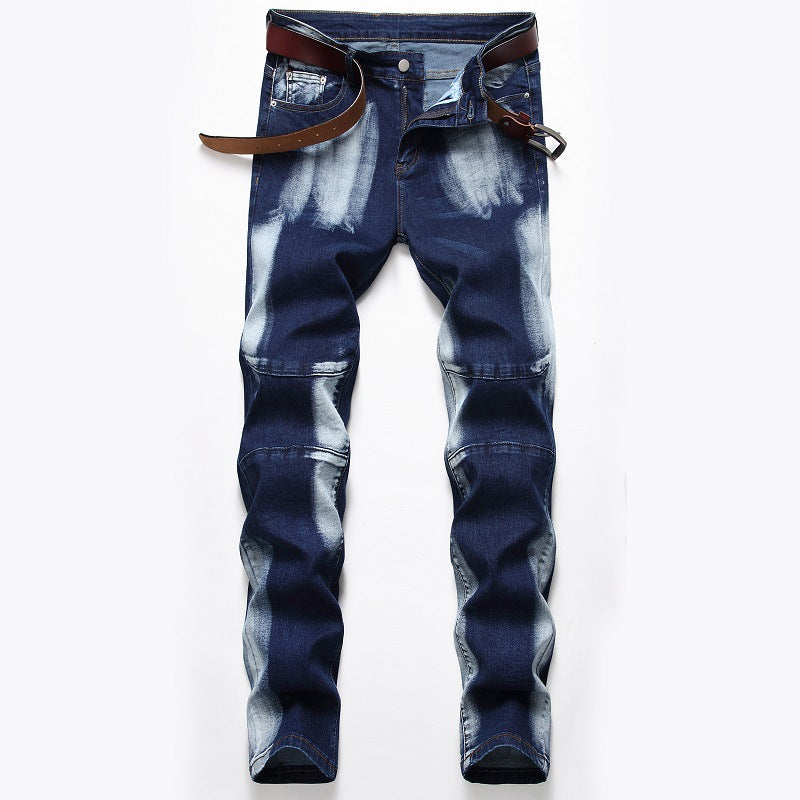 Slim Fit Bleached Moto Denim Jeans
