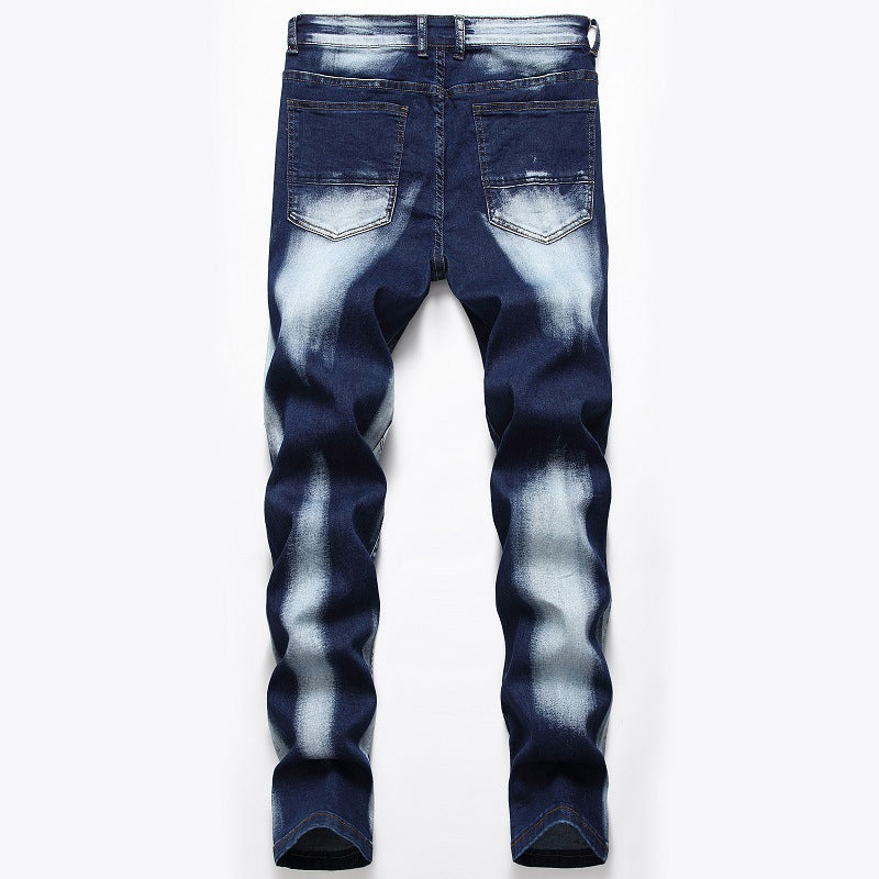 Slim Fit Bleached Moto Denim Jeans