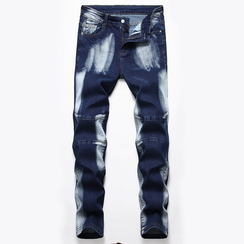 Slim Fit Bleached Moto Denim Jeans