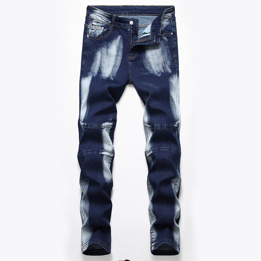 Slim Fit Bleached Moto Denim Jeans