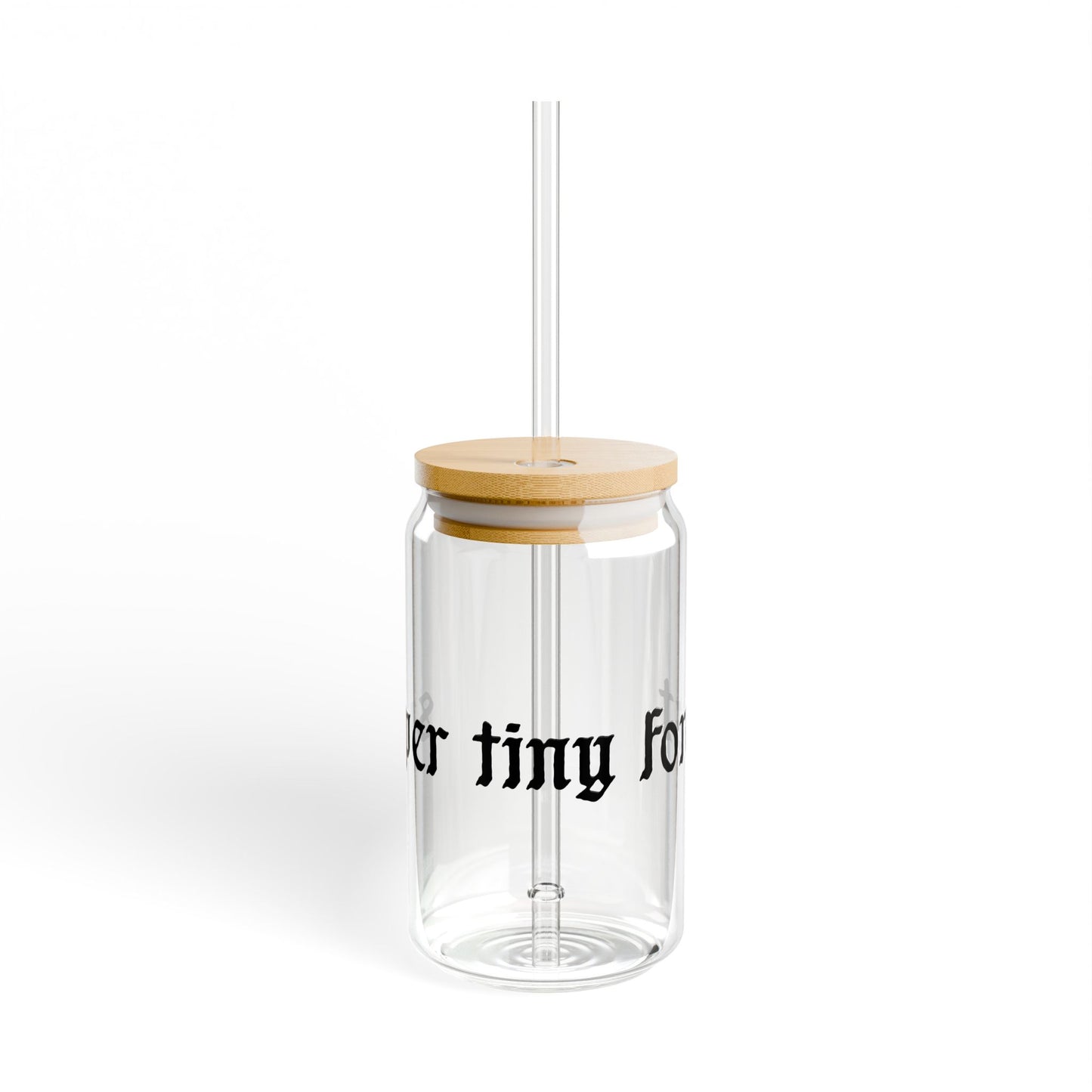 16oz Glass Sipper Cup with Straw — Gothic "super tiny fox" Script