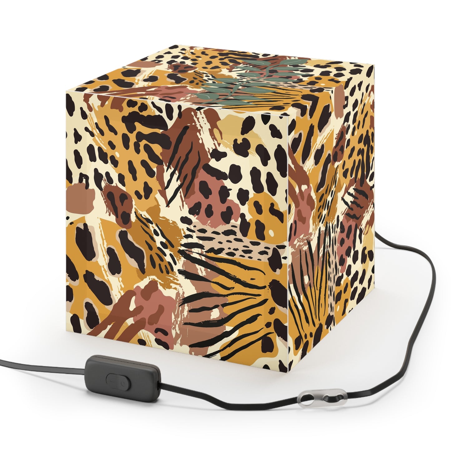 Abstract Leopard Floral Cube Lamp
