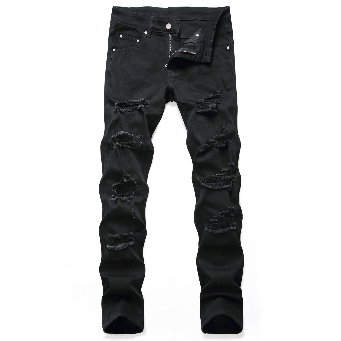 Ripped Straight-Leg Jeans