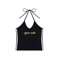 super tiny forest Hibiscus Women's Color Block Halter Crop Tank Top