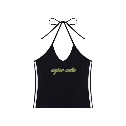 super tiny forest Hibiscus Women's Color Block Halter Crop Tank Top