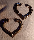 Large and Chunky Vintage Heart Bamboo  Earrings
