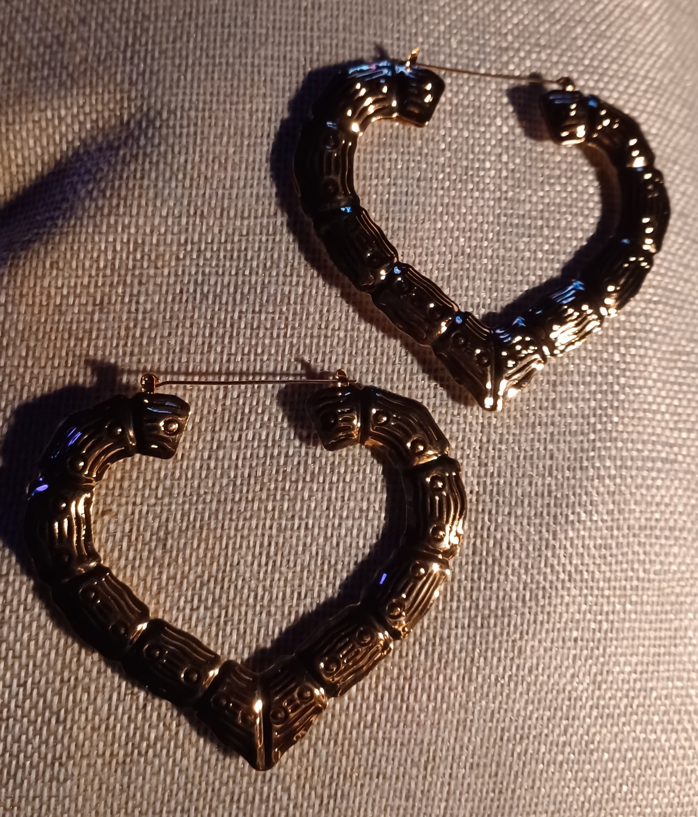 Large and Chunky Vintage Heart Bamboo  Earrings