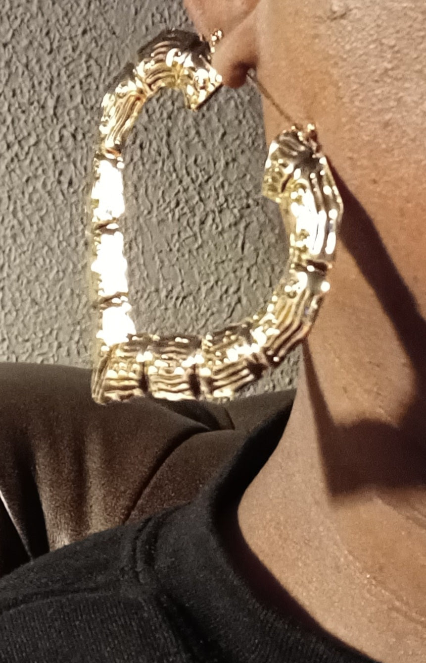 Large and Chunky Vintage Heart Bamboo  Earrings