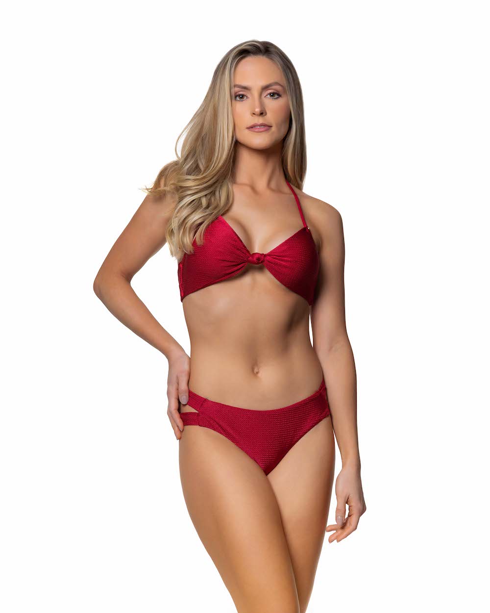 Knot  Red Bikini sheen fabric