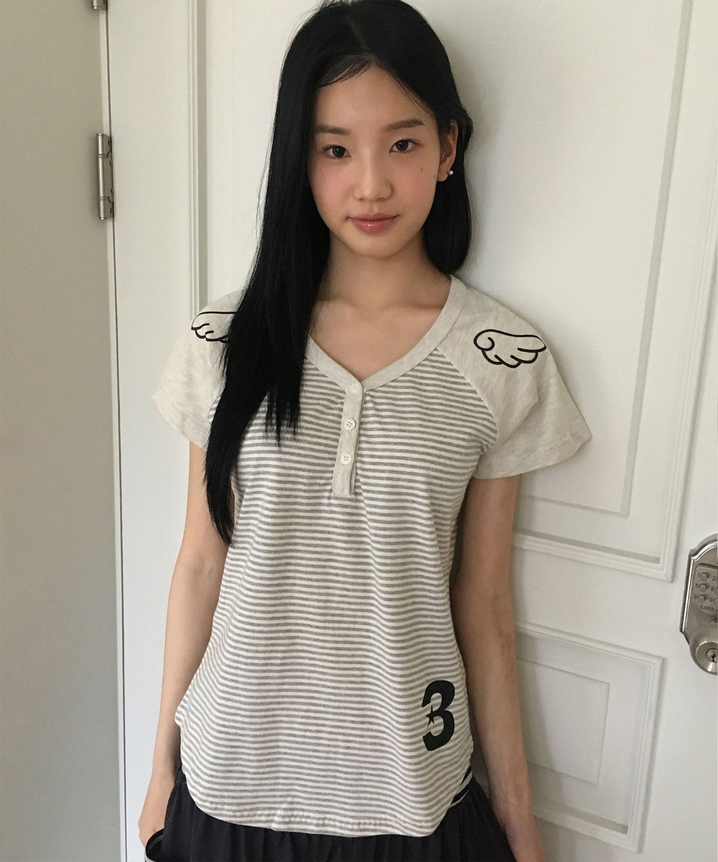 3-Button Angel Slim Fit T-Shirt [Stripe Gray]