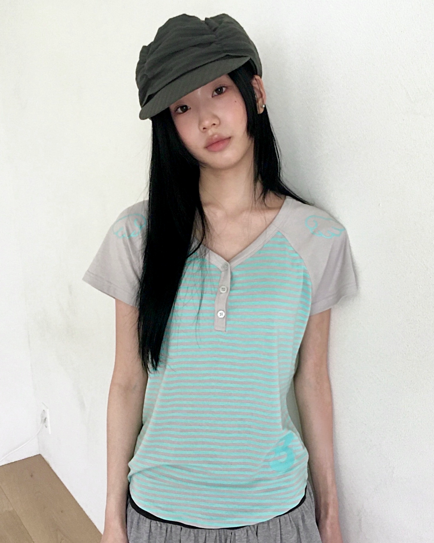 3-Button Angel Slim Fit T-Shirt [Stripe Mint]