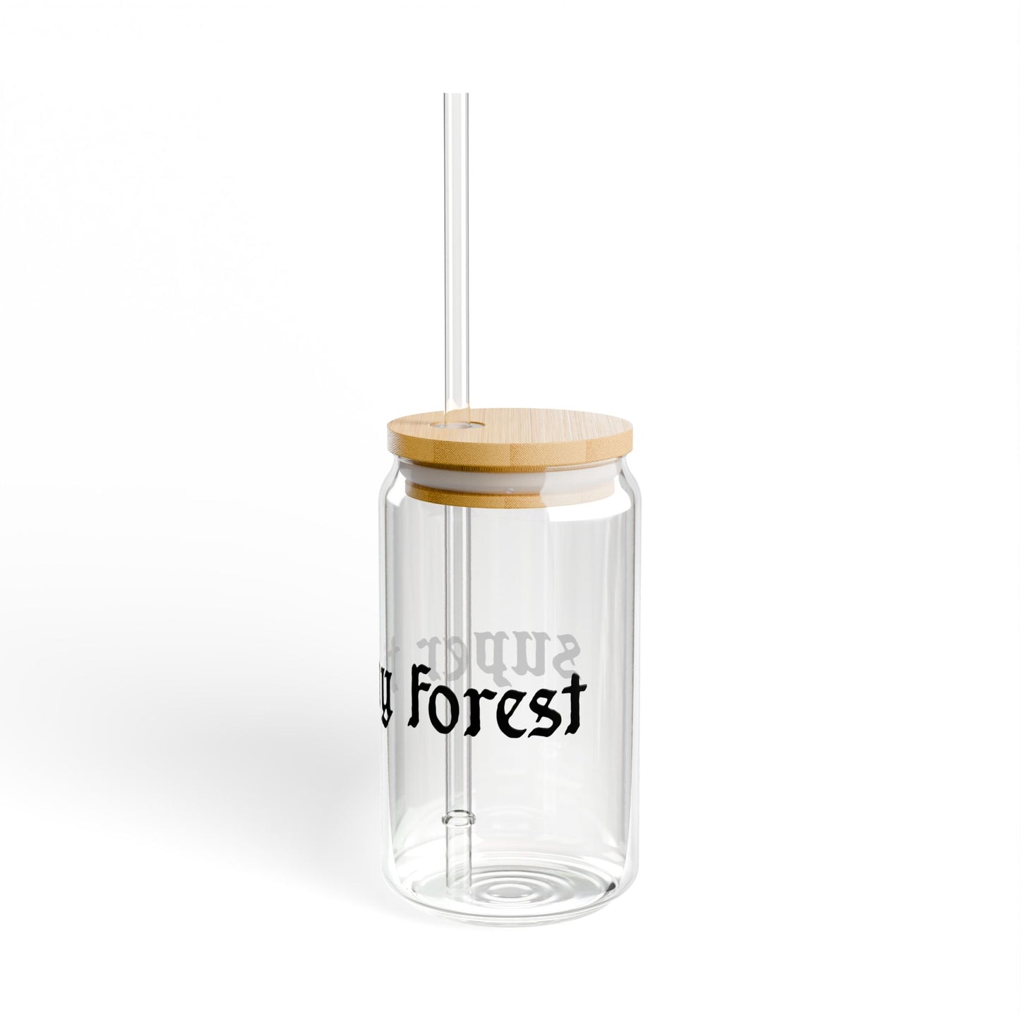 16oz Glass Sipper Cup with Straw — Gothic "super tiny fox" Script