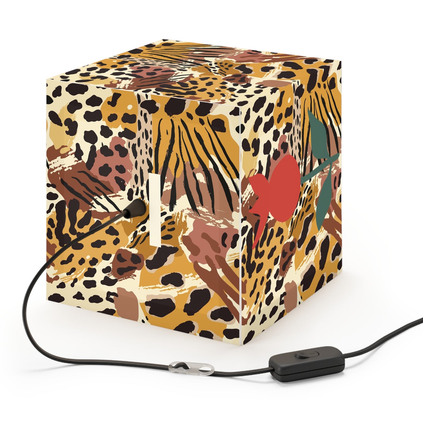 Abstract Leopard Floral Cube Lamp