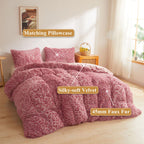 XeGe Cheetah Print Fluffy Faux Fur Duvet Cover Set, 3 Pieces Soft Plush Shaggy Fuzzy Bedding Set(1 Faux Fur Leopard Print Comforter Cover + 2 Furry Pillow Cases), Zipper Closure(King, Pink)