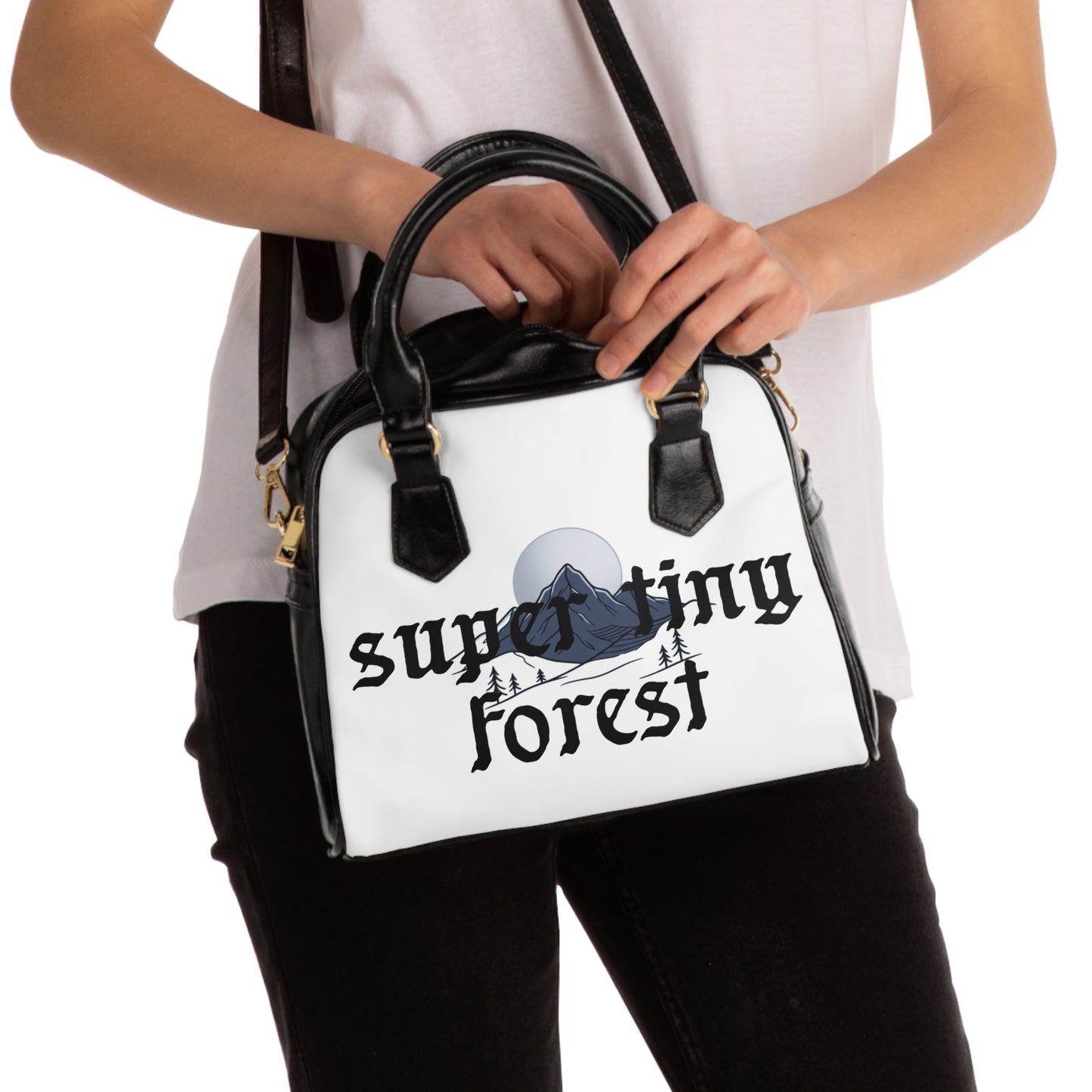 Shoulder Handbag - 'Super Tiny Forest' Gothic Mountain Print Shoulder Handbag