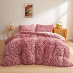 XeGe Cheetah Print Fluffy Faux Fur Duvet Cover Set, 3 Pieces Soft Plush Shaggy Fuzzy Bedding Set(1 Faux Fur Leopard Print Comforter Cover + 2 Furry Pillow Cases), Zipper Closure(King, Pink)