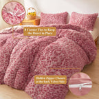 XeGe Cheetah Print Fluffy Faux Fur Duvet Cover Set, 3 Pieces Soft Plush Shaggy Fuzzy Bedding Set(1 Faux Fur Leopard Print Comforter Cover + 2 Furry Pillow Cases), Zipper Closure(King, Pink)