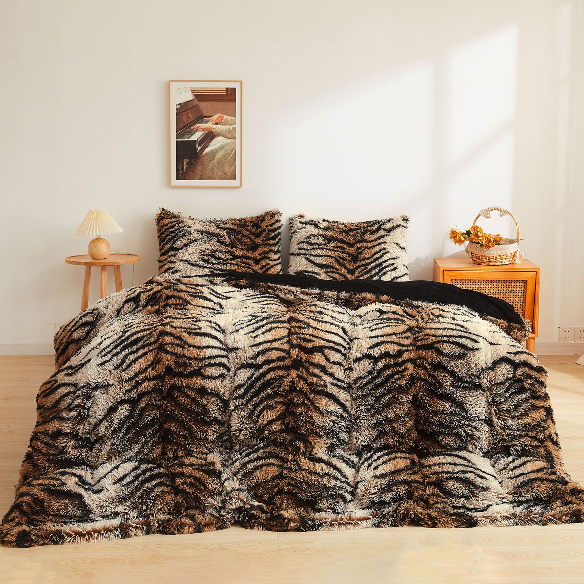 XeGe Cheetah Print Fluffy Faux Fur Duvet Cover Set, 3 Pieces Soft Plush Shaggy Fuzzy Bedding Set(1 Faux Fur Leopard Print Comforter Cover + 2 Furry Pillow Cases), Zipper Closure(King, Pink)