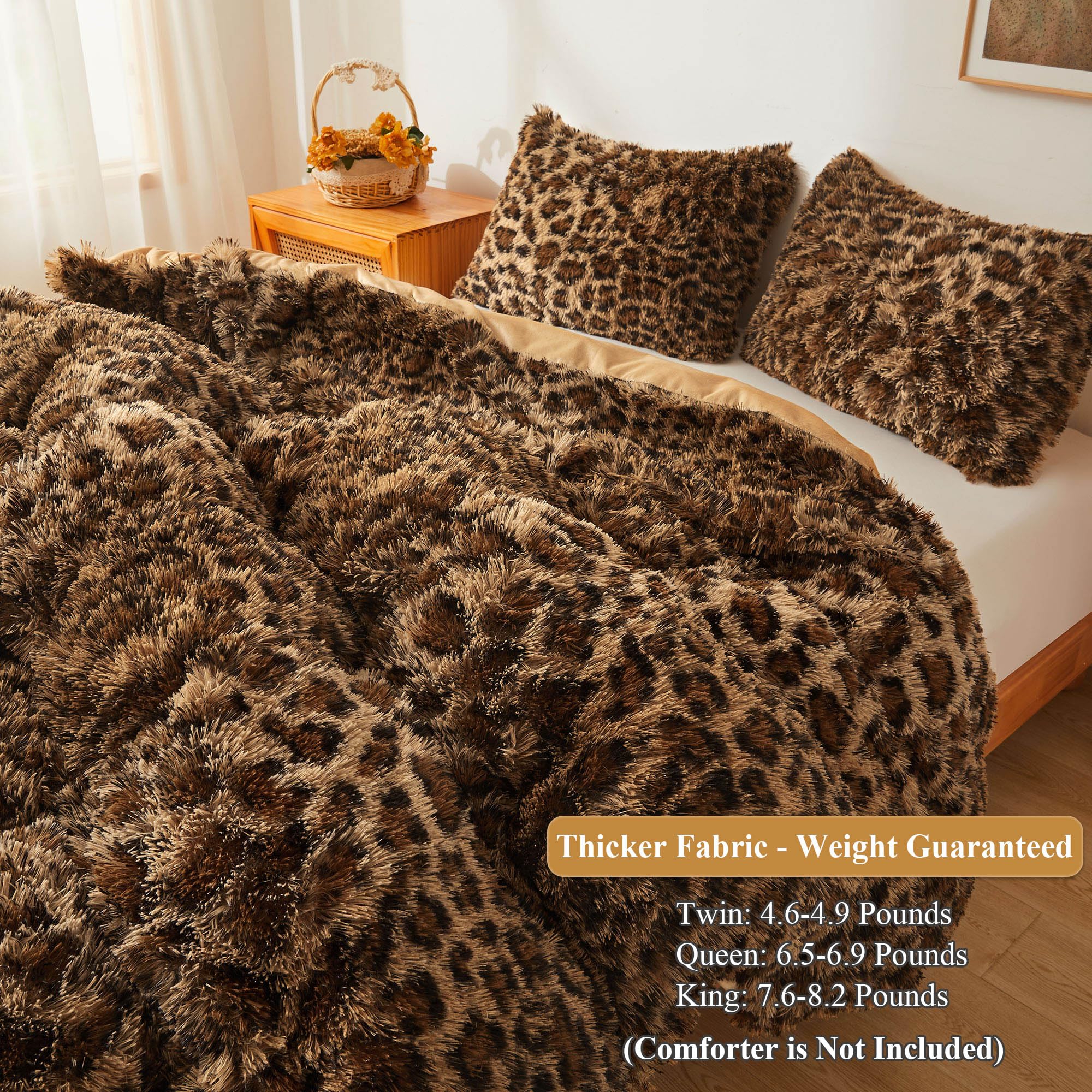 XeGe Cheetah Print Fluffy Faux Fur Duvet Cover Set, 3 Pieces Soft Plush Shaggy Fuzzy Bedding Set(1 Faux Fur Leopard Print Comforter Cover + 2 Furry Pillow Cases), Zipper Closure(King, Pink)