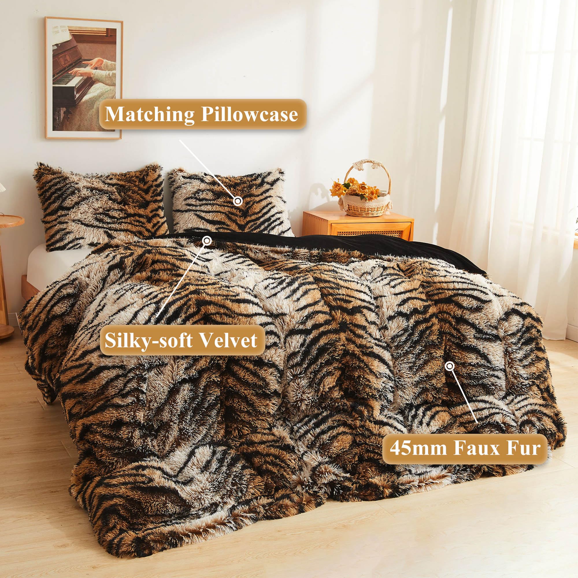 XeGe Cheetah Print Fluffy Faux Fur Duvet Cover Set, 3 Pieces Soft Plush Shaggy Fuzzy Bedding Set(1 Faux Fur Leopard Print Comforter Cover + 2 Furry Pillow Cases), Zipper Closure(King, Pink)
