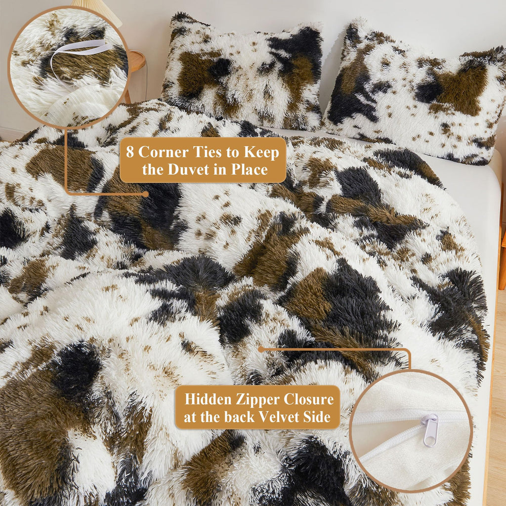 XeGe Cheetah Print Fluffy Faux Fur Duvet Cover Set, 3 Pieces Soft Plush Shaggy Fuzzy Bedding Set(1 Faux Fur Leopard Print Comforter Cover + 2 Furry Pillow Cases), Zipper Closure(King, Pink)