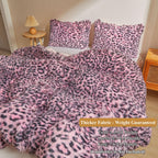 XeGe Cheetah Print Fluffy Faux Fur Duvet Cover Set, 3 Pieces Soft Plush Shaggy Fuzzy Bedding Set(1 Faux Fur Leopard Print Comforter Cover + 2 Furry Pillow Cases), Zipper Closure(King, Pink)
