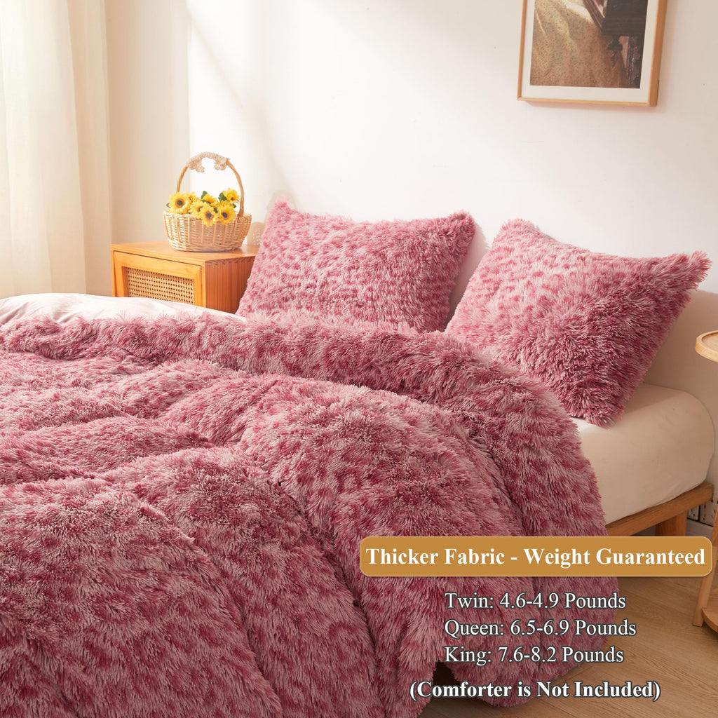XeGe Cheetah Print Fluffy Faux Fur Duvet Cover Set, 3 Pieces Soft Plush Shaggy Fuzzy Bedding Set(1 Faux Fur Leopard Print Comforter Cover + 2 Furry Pillow Cases), Zipper Closure(King, Pink)