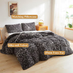 XeGe Cheetah Print Fluffy Faux Fur Duvet Cover Set, 3 Pieces Soft Plush Shaggy Fuzzy Bedding Set(1 Faux Fur Leopard Print Comforter Cover + 2 Furry Pillow Cases), Zipper Closure(King, Pink)