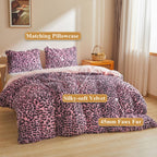 XeGe Cheetah Print Fluffy Faux Fur Duvet Cover Set, 3 Pieces Soft Plush Shaggy Fuzzy Bedding Set(1 Faux Fur Leopard Print Comforter Cover + 2 Furry Pillow Cases), Zipper Closure(King, Pink)