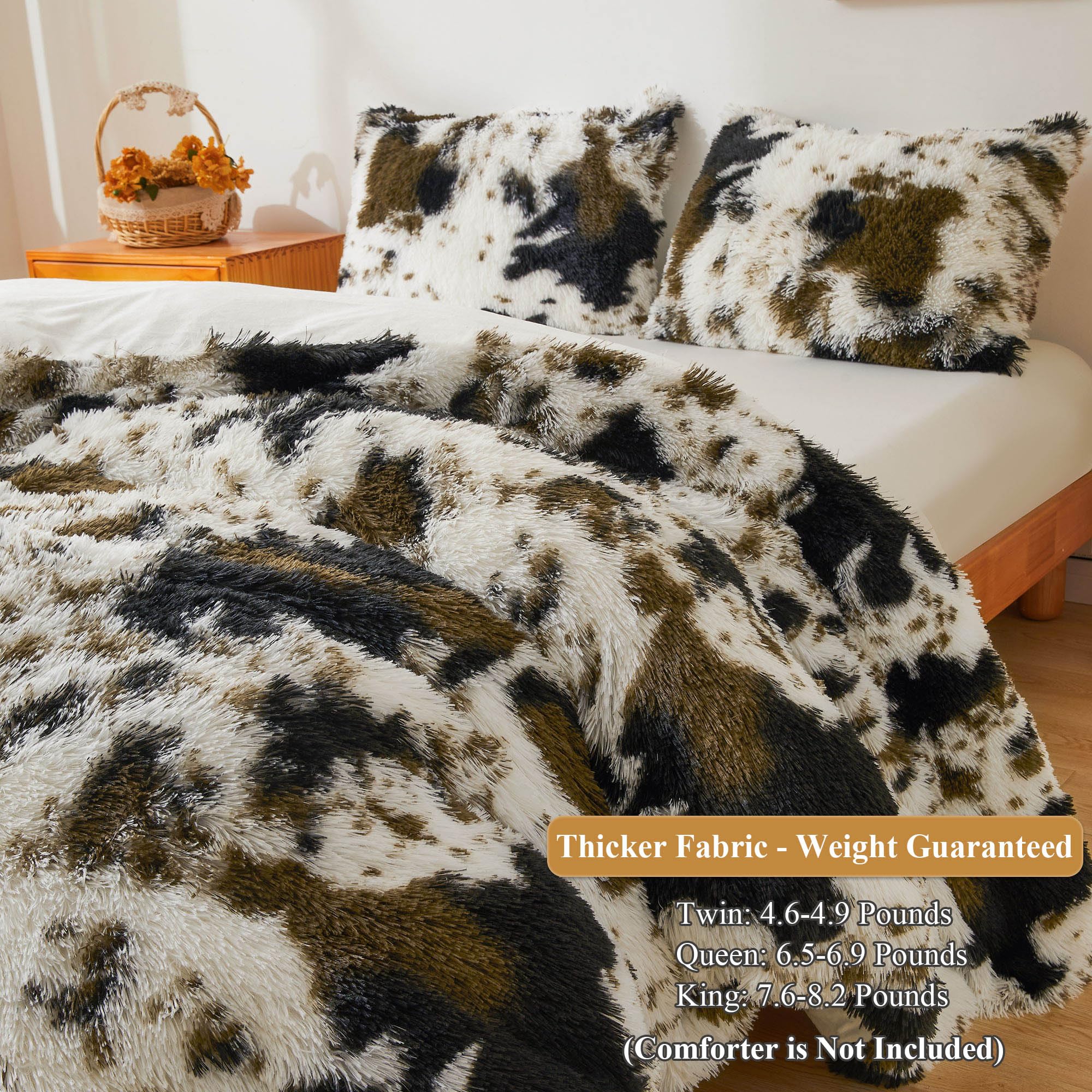 XeGe Cheetah Print Fluffy Faux Fur Duvet Cover Set, 3 Pieces Soft Plush Shaggy Fuzzy Bedding Set(1 Faux Fur Leopard Print Comforter Cover + 2 Furry Pillow Cases), Zipper Closure(King, Pink)