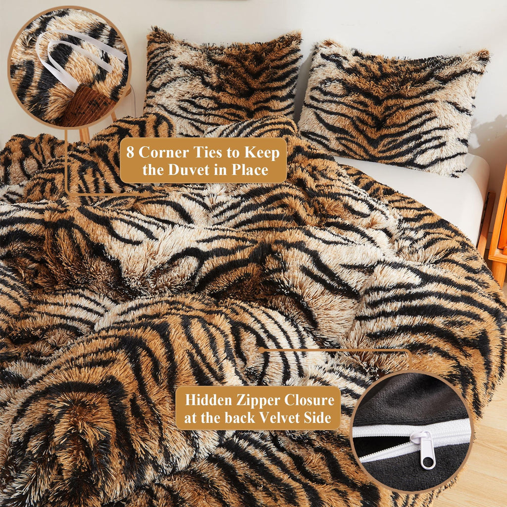 XeGe Cheetah Print Fluffy Faux Fur Duvet Cover Set, 3 Pieces Soft Plush Shaggy Fuzzy Bedding Set(1 Faux Fur Leopard Print Comforter Cover + 2 Furry Pillow Cases), Zipper Closure(King, Pink)
