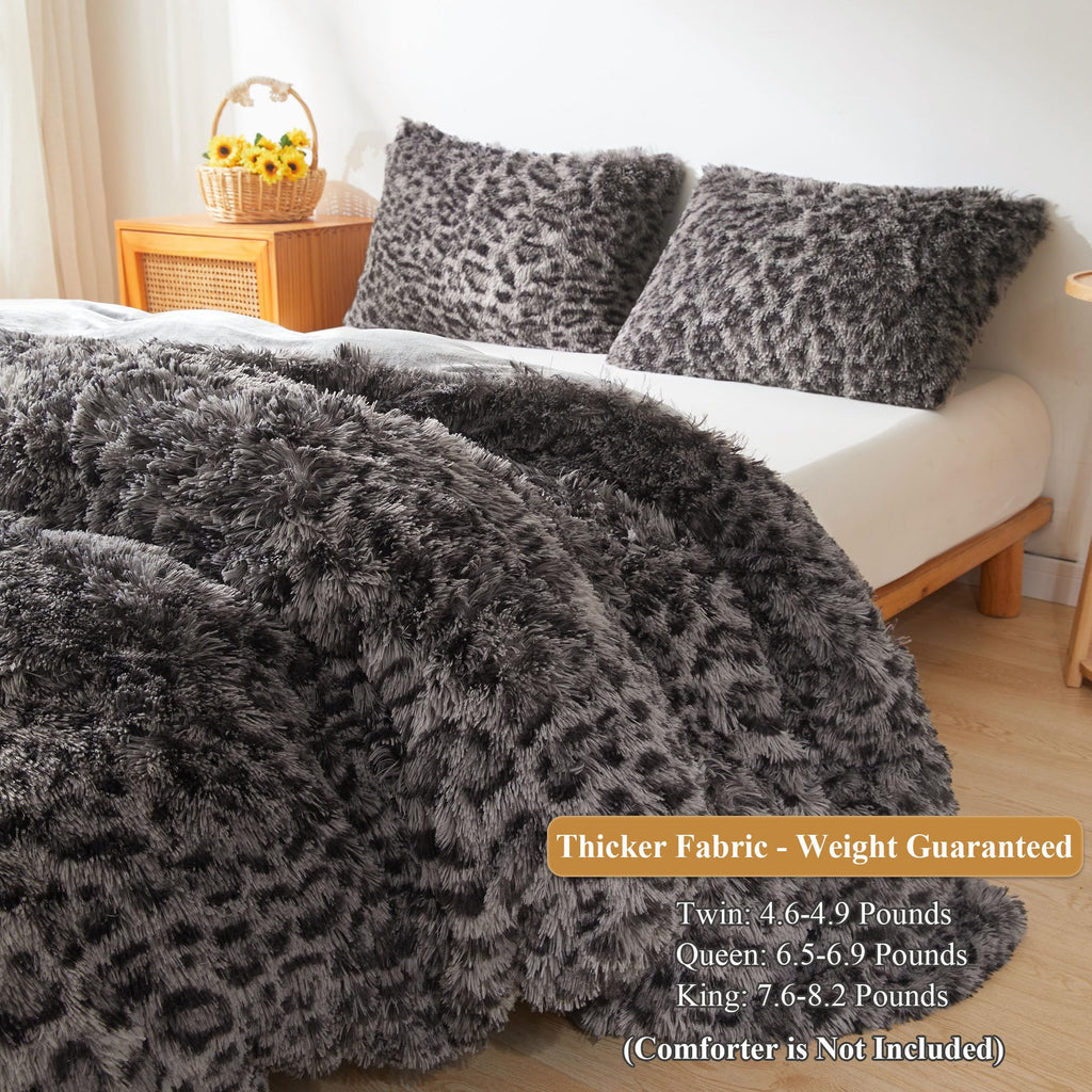 XeGe Cheetah Print Fluffy Faux Fur Duvet Cover Set, 3 Pieces Soft Plush Shaggy Fuzzy Bedding Set(1 Faux Fur Leopard Print Comforter Cover + 2 Furry Pillow Cases), Zipper Closure(King, Pink)