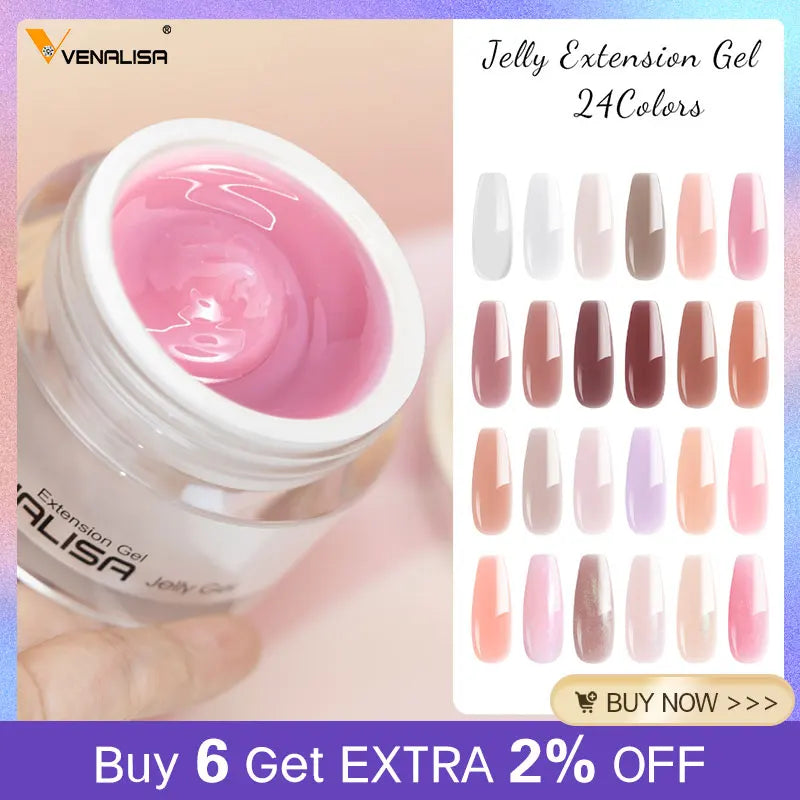 VENALISA 50ml Jelly Gel Clear Nude Pink Camouflage Gel Nail Extend UV LED Poly Nail Gel Nail Art Manicure Acrylic Gel