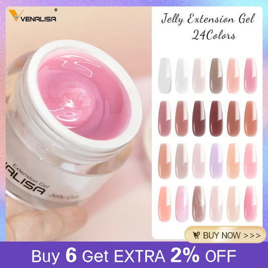 VENALISA 50ml Jelly Gel Clear Nude Pink Camouflage Gel Nail Extend UV LED Poly Nail Gel Nail Art Manicure Acrylic Gel