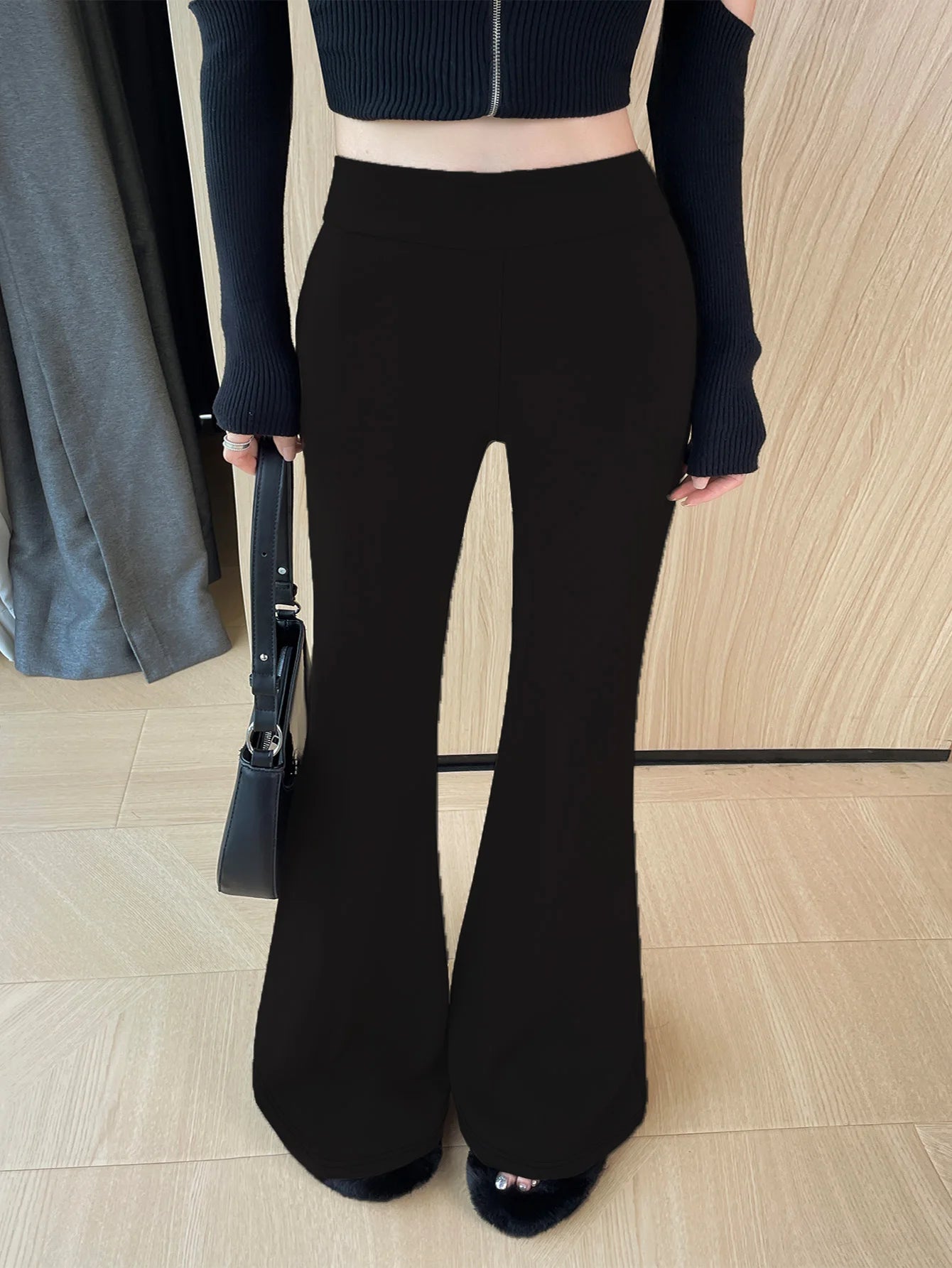 Loose Solid Color Flared Trousers