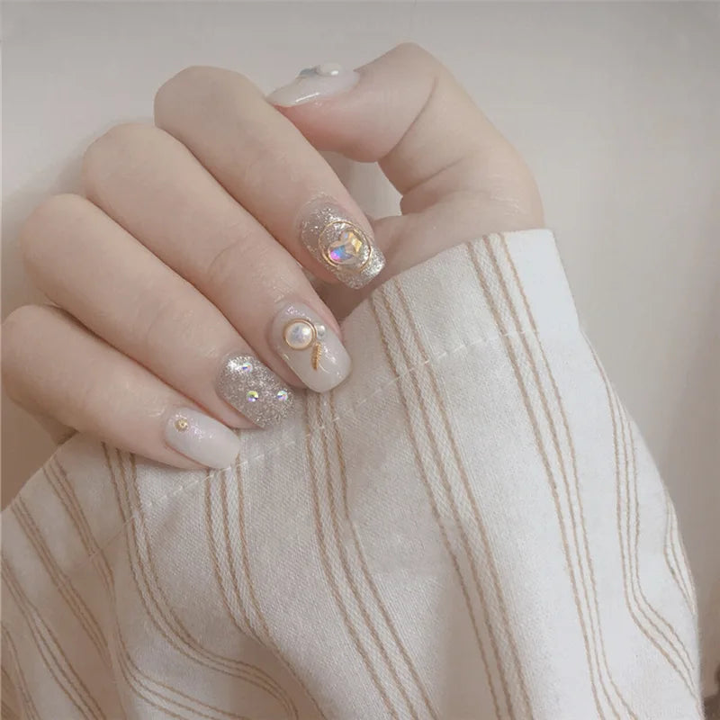 24pcs Short Square Round Fake Nails