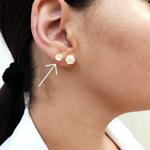 5-7mm Raw Crystal Quartz Stone Rose Gold Plated Prong Set Stud Earring