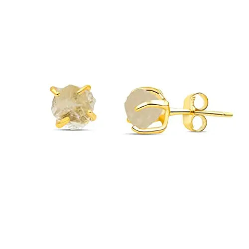 5-7mm Raw Crystal Quartz Stone Rose Gold Plated Prong Set Stud Earring