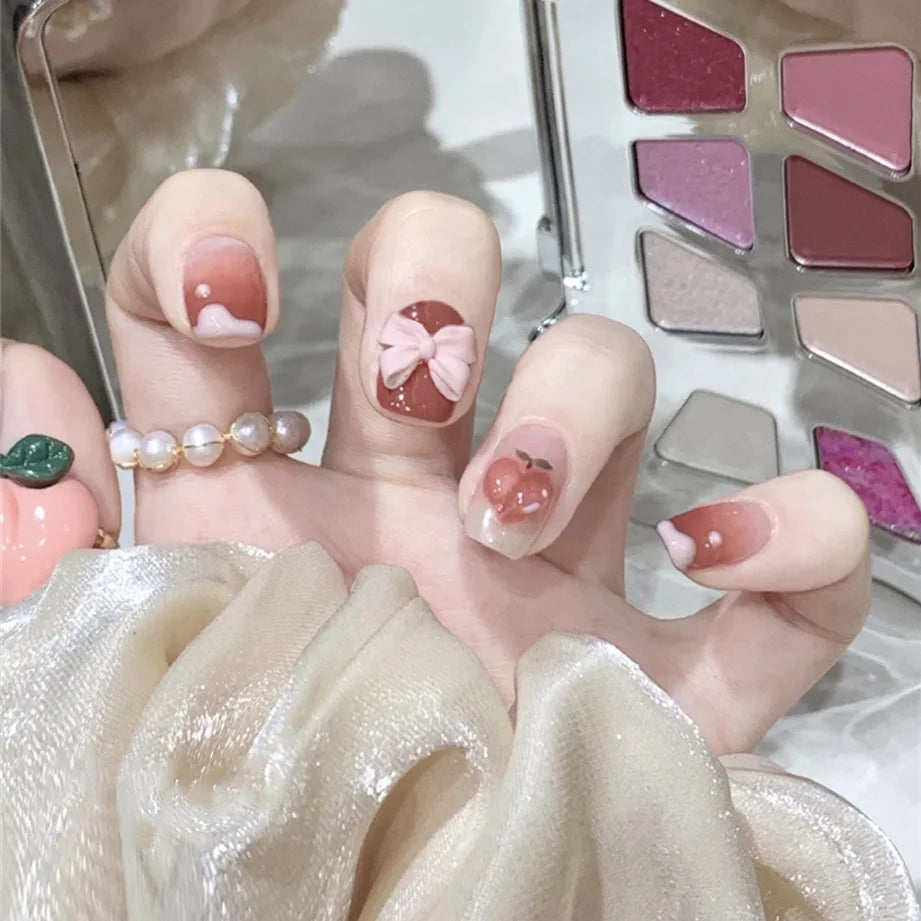 24pcs Short Square Round Fake Nails