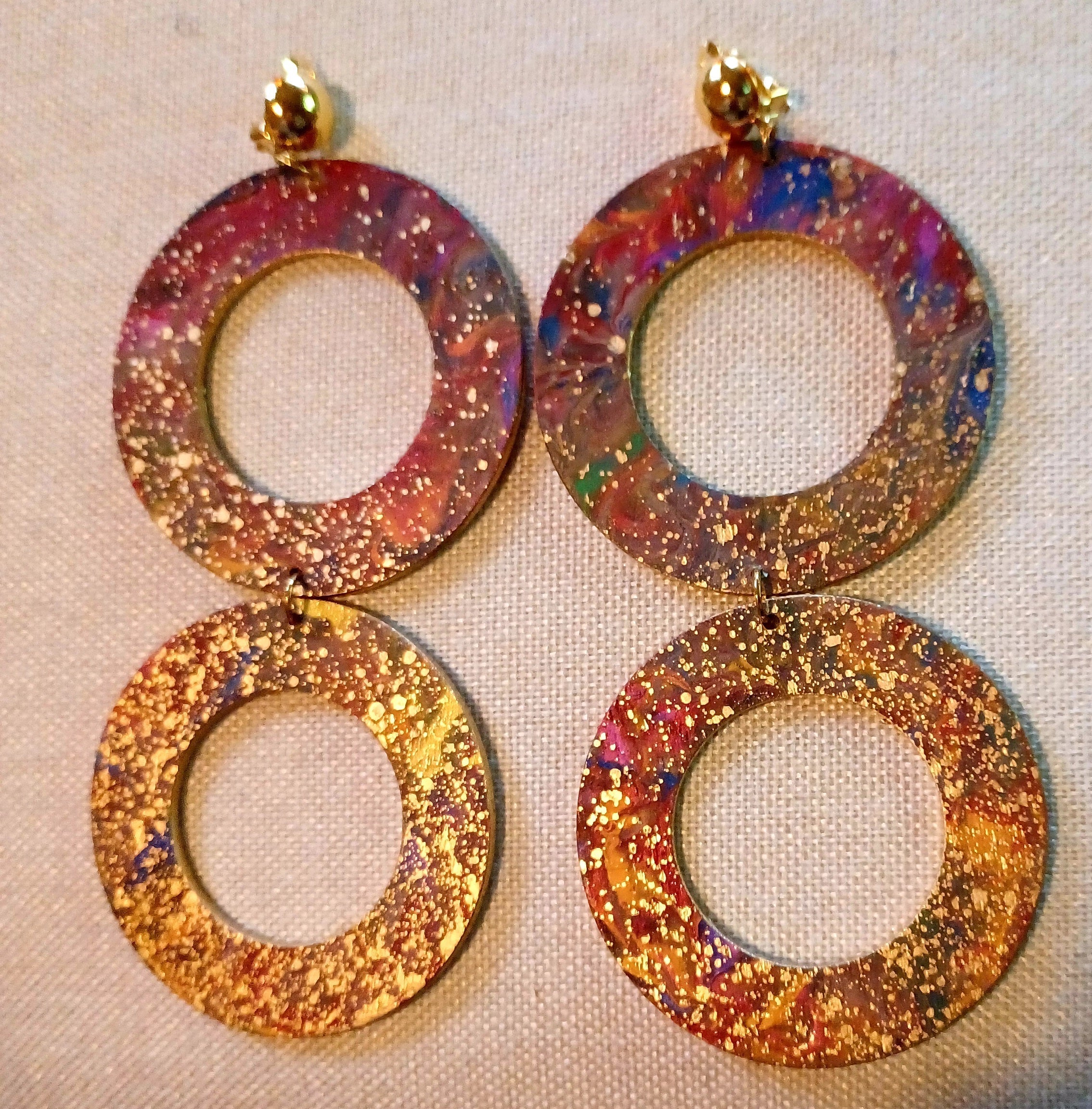Abstract Handpainted Design Wooden Clip on Earrings