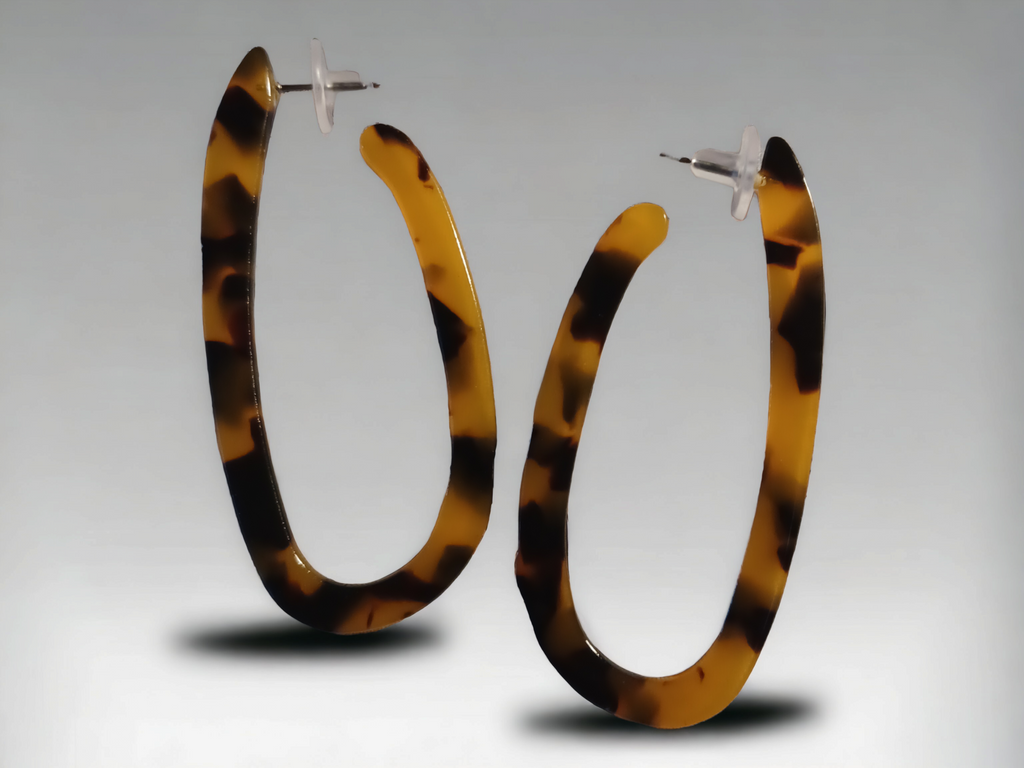 Abstract Tortoise Brown Hoop Earrings