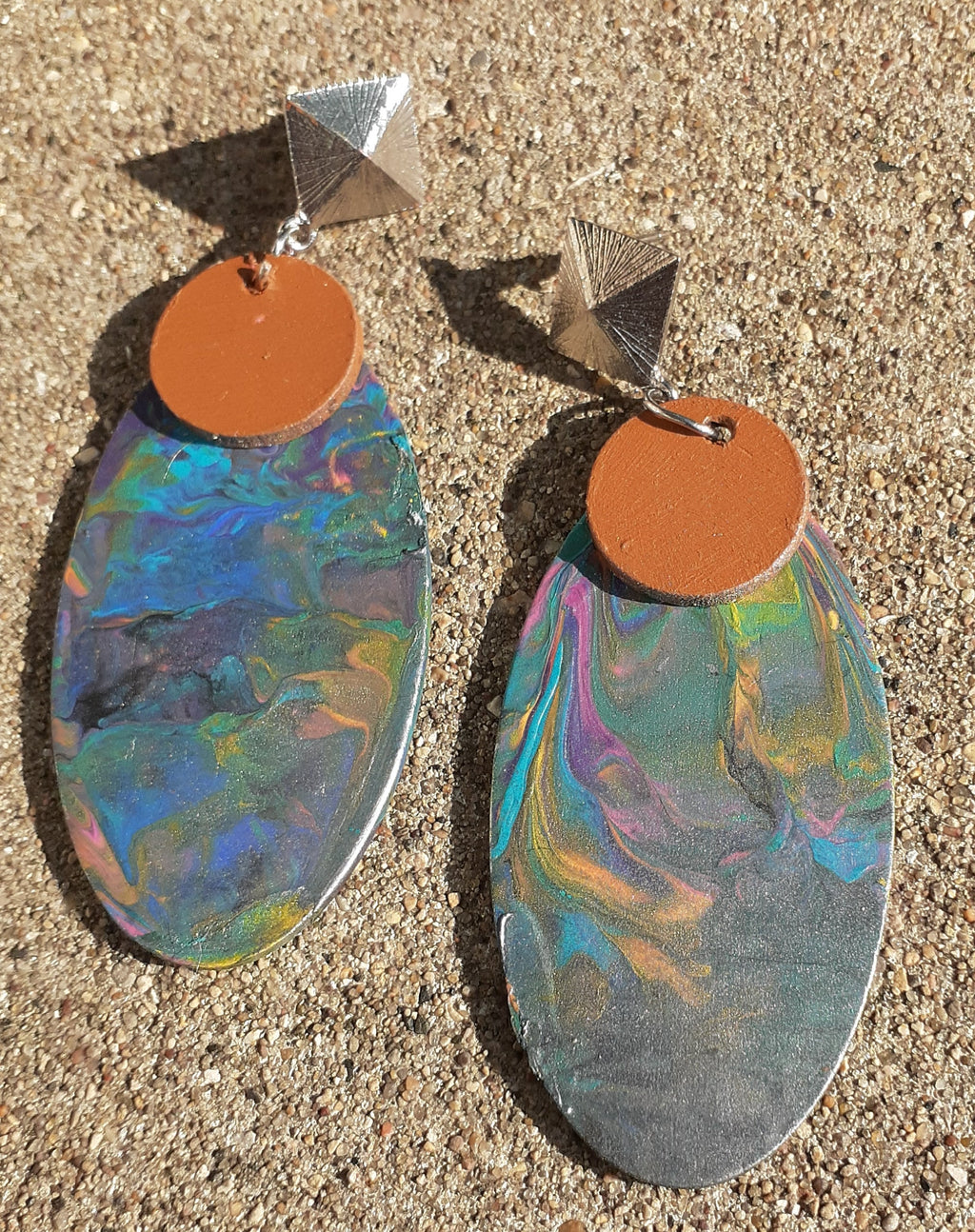 Abstract handpainted Wooden Earrings
