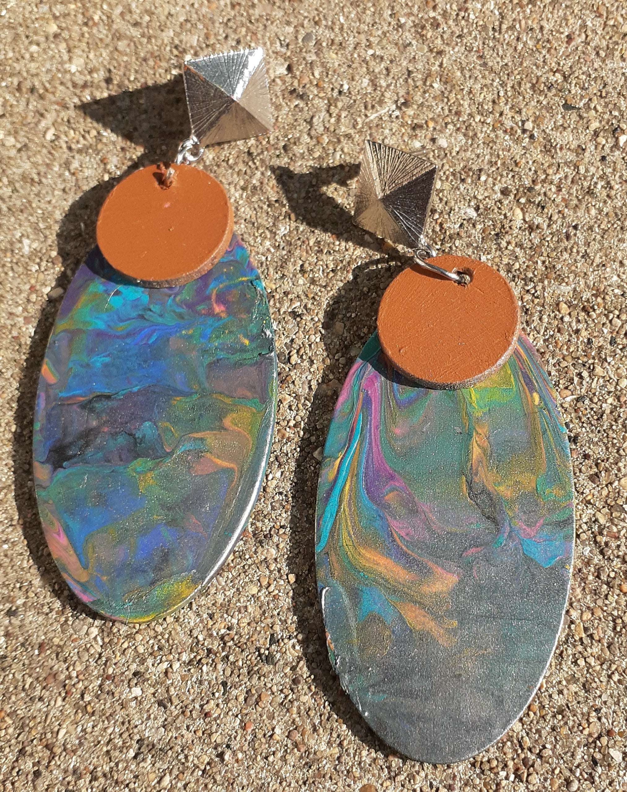Abstract handpainted Wooden Earrings