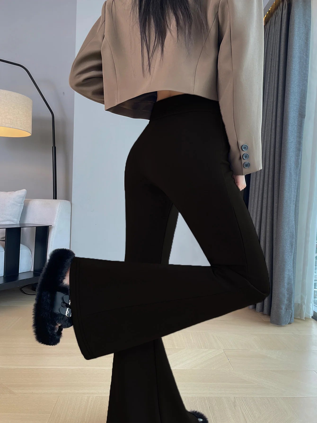 Loose Solid Color Flared Trousers