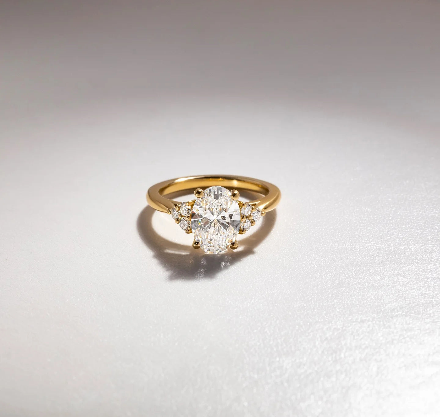 Oval Cut 12x8mm Moissanite Engagement Ring With Cluster Side Stone Yellow Gold Plated Wedding Anniversary Fine Jewelry For Women